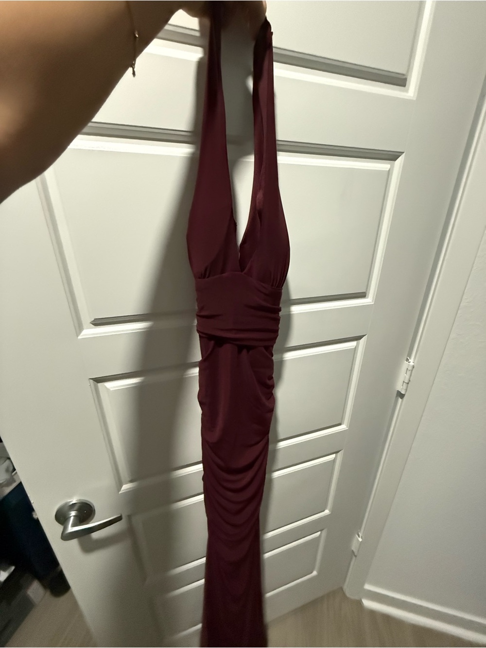 Windsor One-Shoulder Ruched Maxi Dress in Burgundy